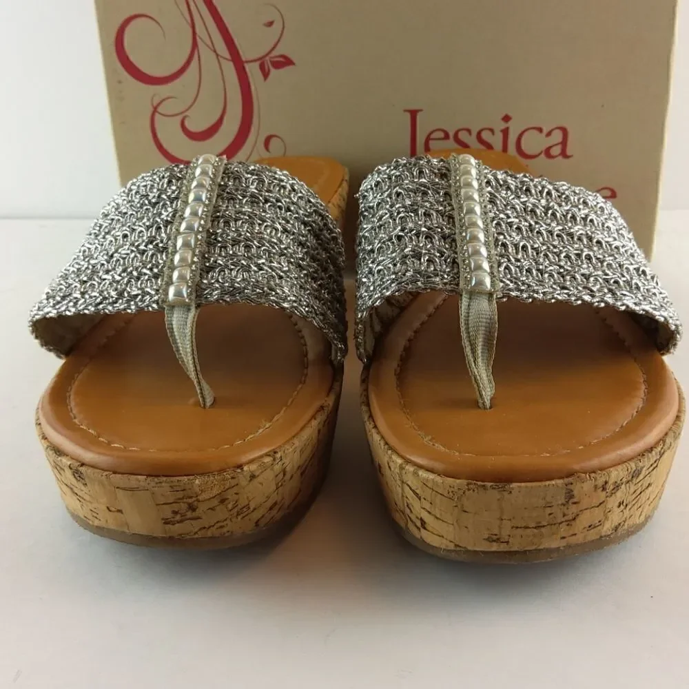 Jessica Cline Debut silver cork wedge heel slides